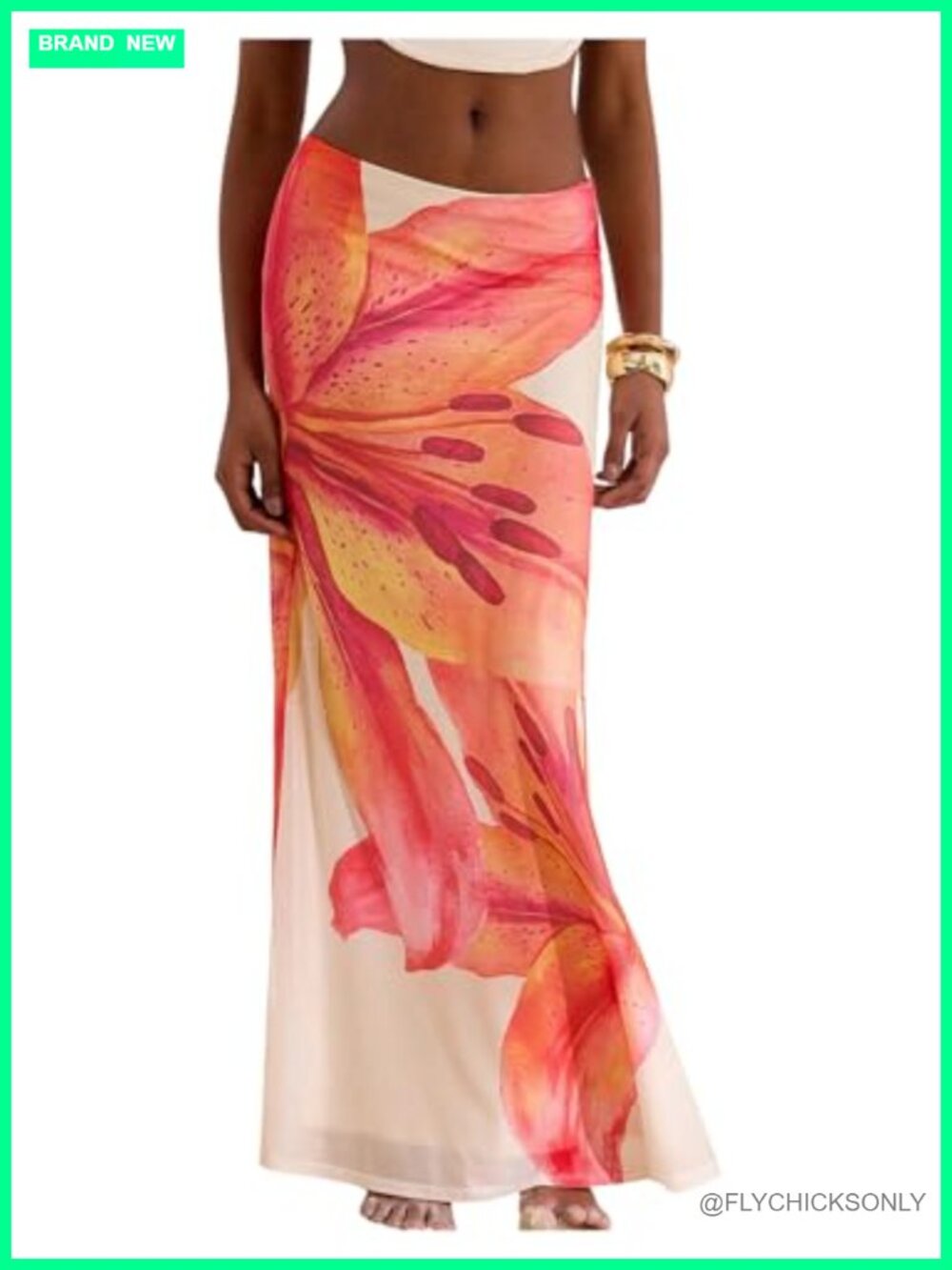 Milumia Women's Floral Mesh Low Waist Bodycon Maxi Skirt
